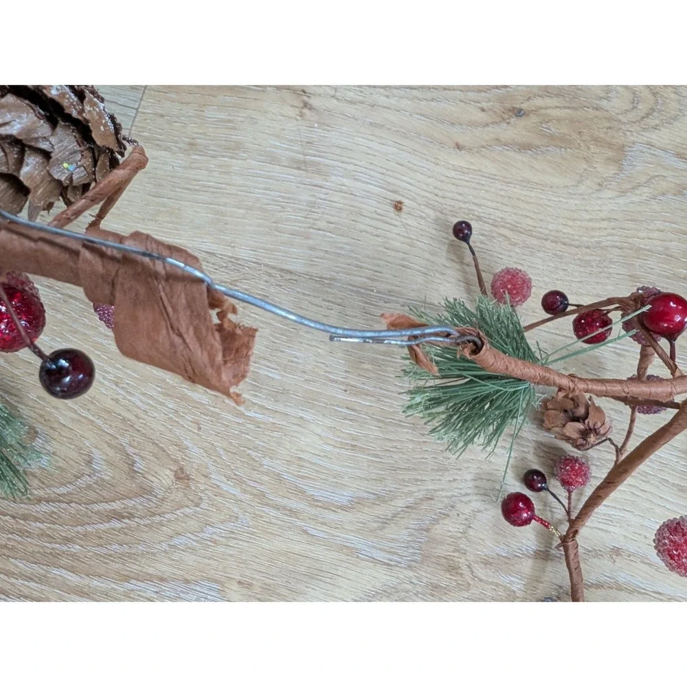 Set Of 2, 5ft Winter Garland of Red Berries, Pine Cones, & Green